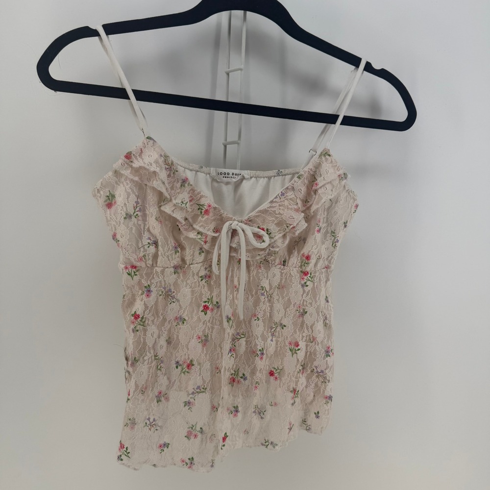 Good Day Project Camisole Women Medium Cream Floral Lace Babydoll Coquette Fairy